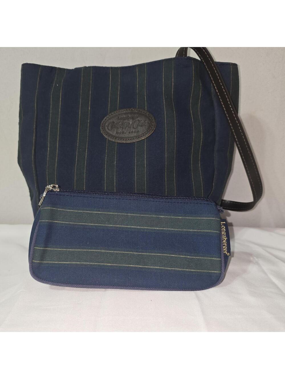 Vintage Longaberger Collectors Club Tote Handbag & Cosmetic Pouch Set Stripe